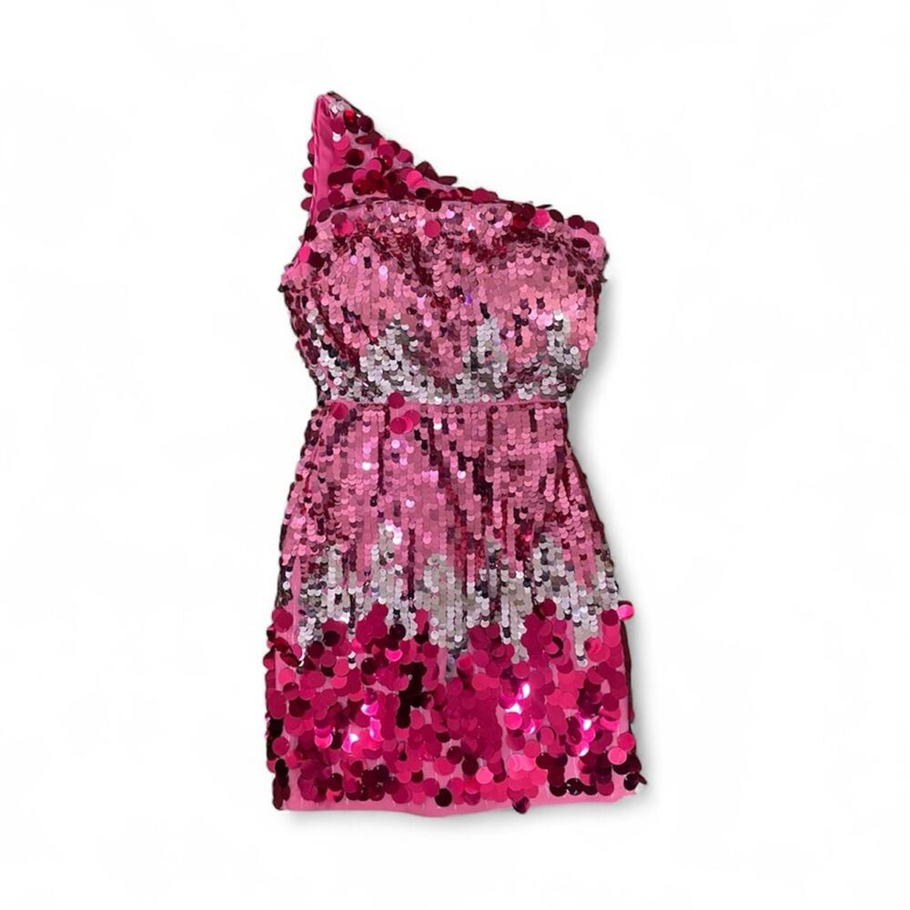 Dear Moon Pink Sequin One Shoulder Mini Dress Size 1 Homecoming Prom